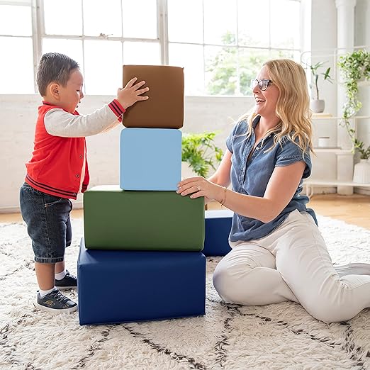 ECR4Kids SoftZone Big Foam Building Blocks, Soft Playset, Earthtone, 7-Piece