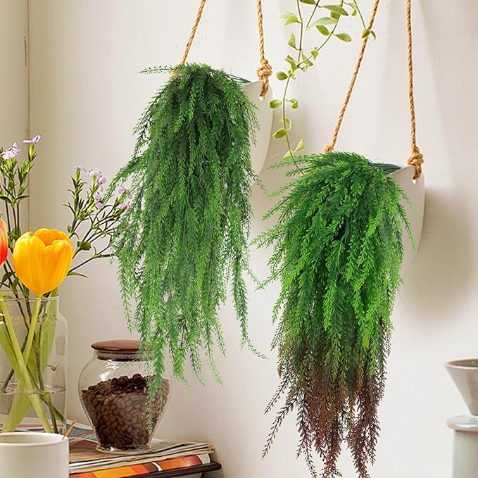 RECUTMS 31.5”Artificial Hanging Plants Christmas Fake Ivy Leaves Decoration Fern Vine for Indoors Outdoors, Faux Foliage Greenery Decor Living Room Balcony Garden 4 pcs (Green)