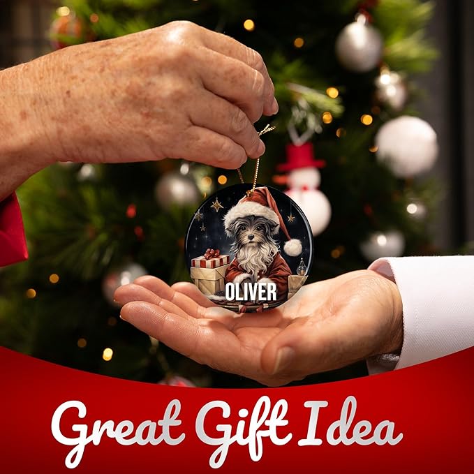 Miniature Schnazuer Personalized Dog Ornament - Pet Ornament for Christmas Tree - 3" Round Ceramic - Printed in USA - Choose from 200 Breeds - Dog Mom - Dog Dad - Xmas Decoration DOG0144