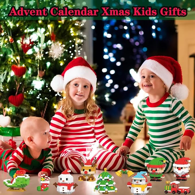 Christmas Blue Snowman Building Blocks Set Compatible with Lego Advent Calendar 2025 Stacking New Toys Holiday Present Box New Year Xmas Gifts for Kids for Boys & Girls and Adults