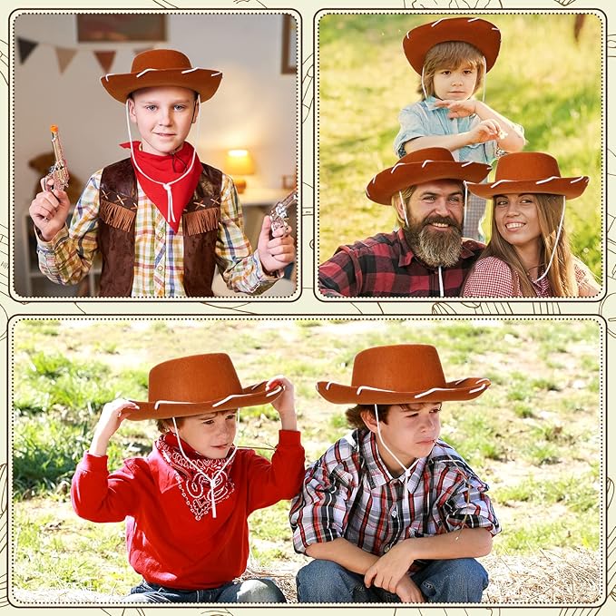 20 Pcs Children's Cowboy Hats Kids Party Cowboy Cowgirl Felt Hats for Western Halloween Birthday Costume(Brown)
