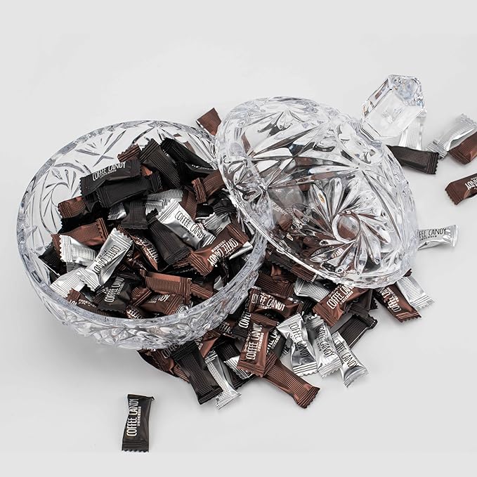 27oz Large Glass Candy Dish with Lid, Crystal Candy Bowl, Embossed Decorative Storage Jar for Office Desk, Jewelry Box, Biscuit, Christmas, Wedding, Birthday Gift