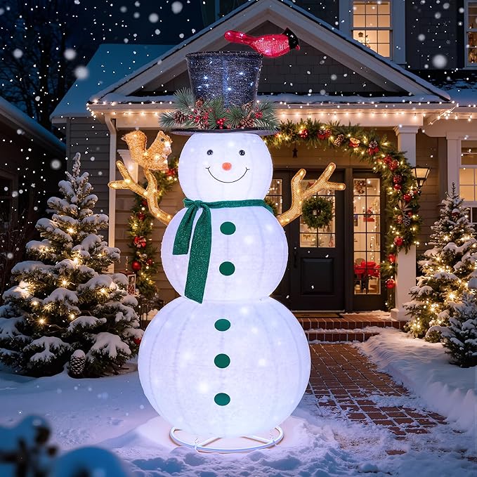 6FT Lighted Snowman Outdoor Christmas Decorations with Reinforced Base, Pop-Up Christmas Décor with Build-in 200 LED Lights, Collapsible Snowman with Top-Hat Scarf, Decoration for Lawn Yard