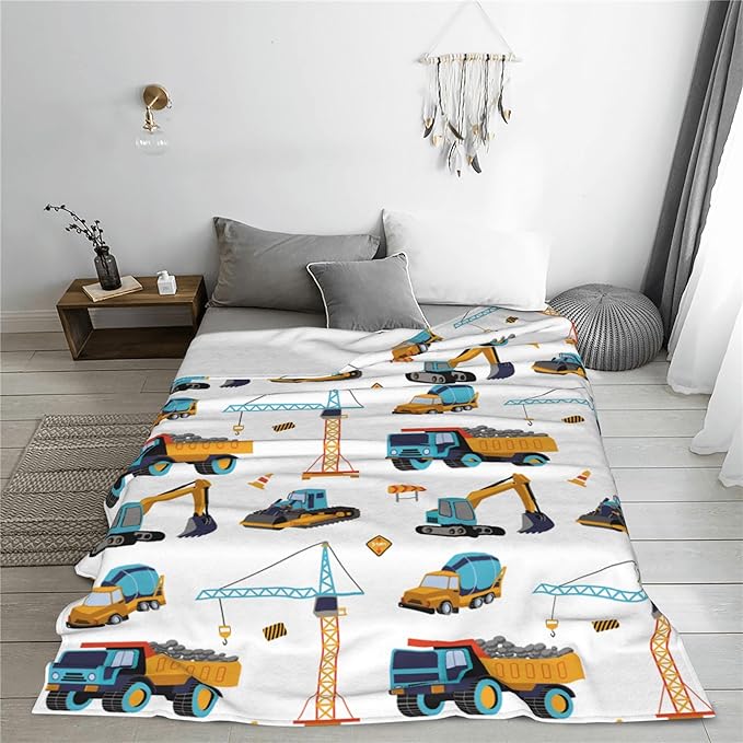 Construction Truck Blanket Boys Excavator Throw Soft Fuzzy Flannel Tractor Blanket for Bed Couch Sofa Decor Blankets Trucks Car Lover Toddler Kids Blankets Gifts 80"x60"