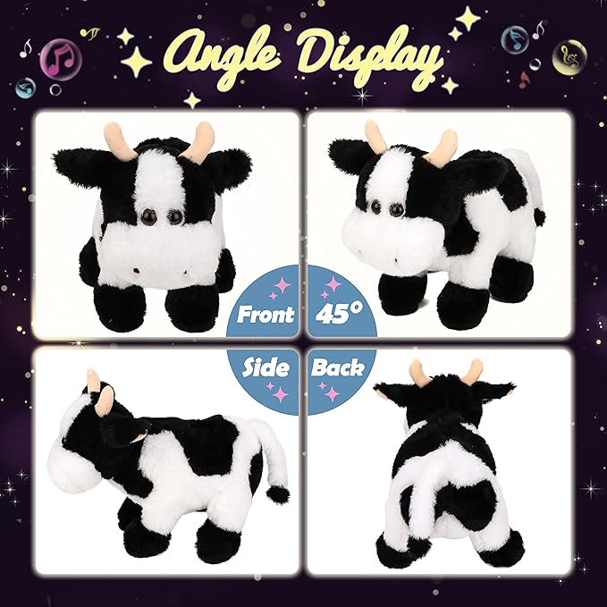 Hopearl LED Musical Stuffed Cow Lighting Up Singing Plush Toy Adjustable Volume Lullaby Animated Soothe Birthday Festival for Kids Toddler Girls, 12''