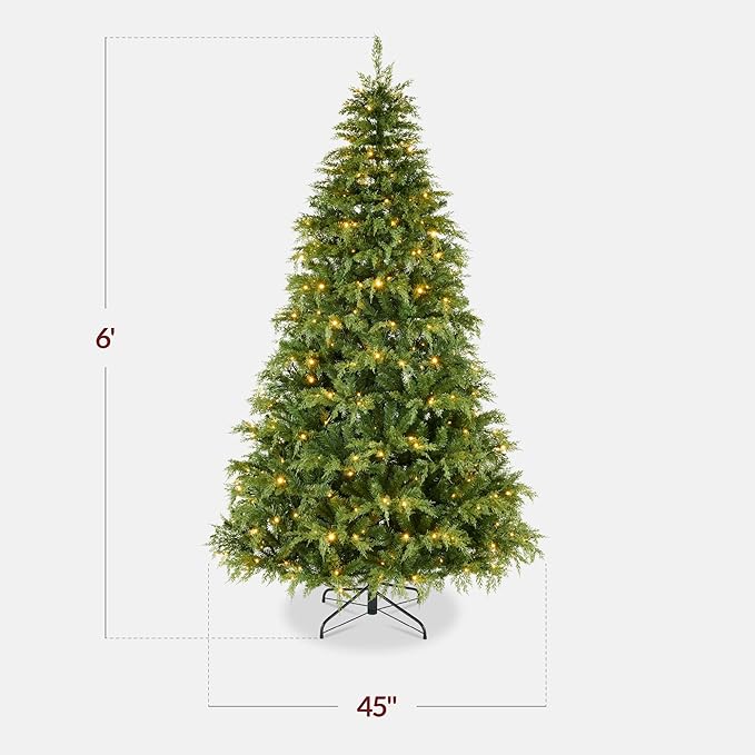 Best Choice Products Pre-Lit Cedar Cypress Christmas Tree w/Twinkling Lights, 6ft Lighted Artificial Holiday Décor, White & Multicolored LEDs