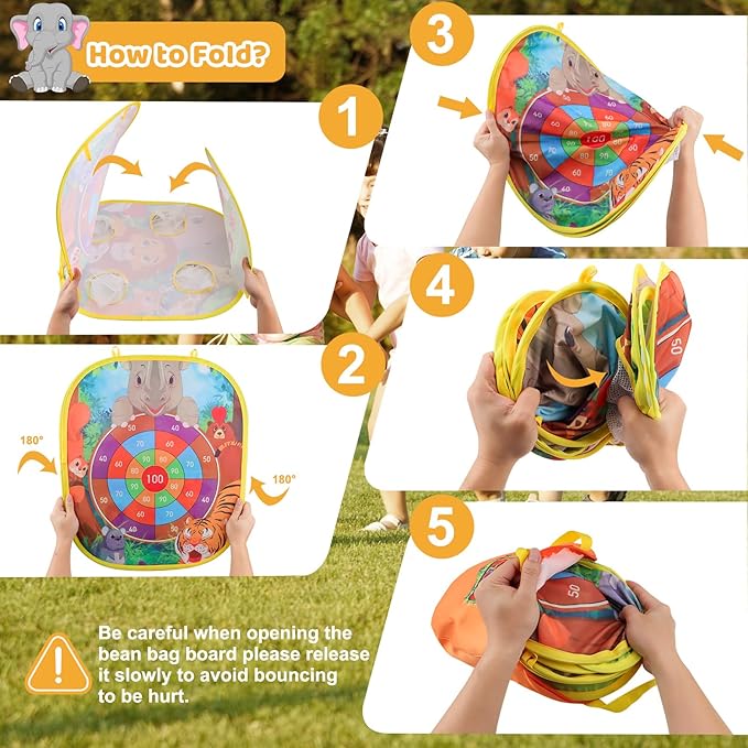 4 in 1 Double-Sided Foldable Cornhole Bean Bag Toss Game Set with Accessories for Kids, Ages 3-6