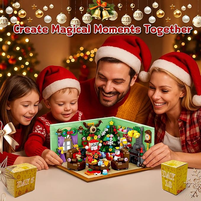 Advent Calendar Building Blocks, 24 Day Christmas Countdown Kit with 669PCS Bricks Set,Santa Sleigh Christmas Tree Xmas Friends Room Holiday Decorations Gifts for Kids Boys Girls