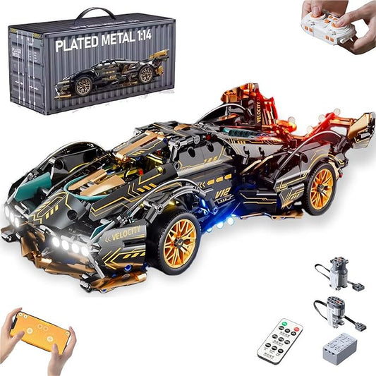 1:14-Scale RC Car Model Kit - Supercar with APP Control, LED Lights, and Functional Scissor Doors for Creative Teens and Adult Hobbyists (1314 Pieces)