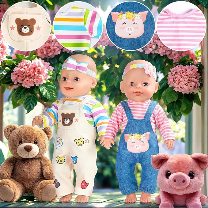 6 Sets 14-16 Inch Baby Doll Accessories & Clothes - Dress Outfits Headbands Accessories fits New Born 43cm Doll, 15 inch Baby Doll