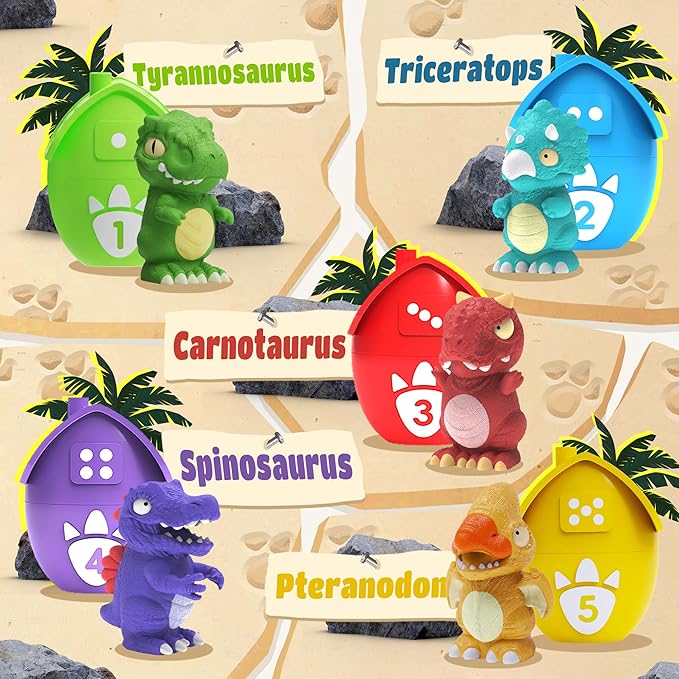 Learning Toys for Toddlers 1 2 3 Years Old-Matching Egg Toys with Dino Finger Puppet for Montessori Learning, Counting, Stacking, Sorting-Easter Christmas Birthday Gift for Baby Boys Girls