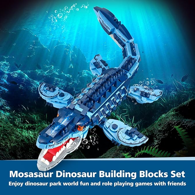 805 Pcs Mosasaur Dinosaurs Building Set,Sea Creatures Creativit Model Building Kit,STEM Dinosaur World Park Building Toy,DIY Functional Sea Scene Display,Christmas Birthday Gifts for Boys,Teens,Adults