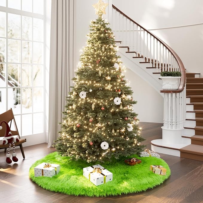 iMucci Christmas Tree Skirt Thick Green Tree Skirt Wool-Like Chirstmas Tree Decorations Holiday Party Decor