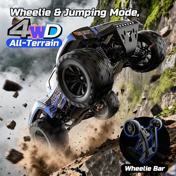 DEERC 9006E 1:12 RC Cars for Adults Boys, 45KM/H Off-Road Short Course Truck, 4WD All Terrain Remote Control Monster Truck, 2.4GHz Waterproof Car with 2 Rechargeable Batteries, Spare Tire, LED Lights