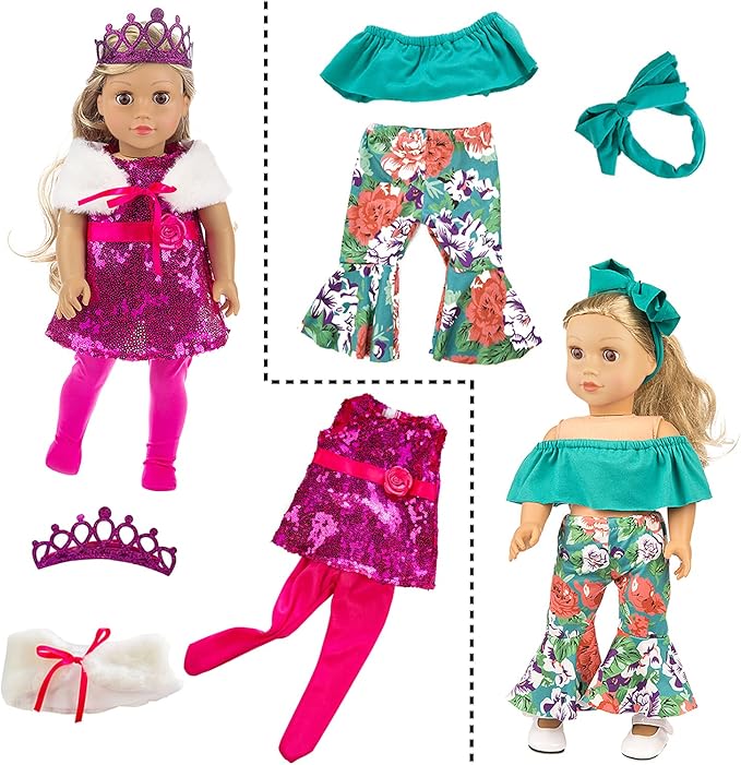 ZITA ELEMENT 24 Pcs American Doll Clothes for 18 inch Doll Clothes and Accessories - Doll Clothing Outfits Dress Swimsuits Tights for 18 Inch Dolls