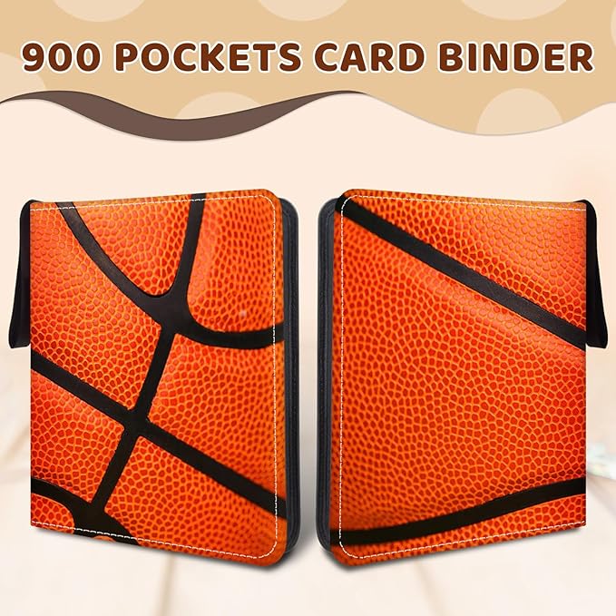 900 Pocket Basketball Card Binder, Trading Card Storage Album with 50 Durable 9-Pocket Pages for Christmas Thanksgiving Birthday, Double Sided Pocket Zipper Binder for Game Cards, Sports Cards