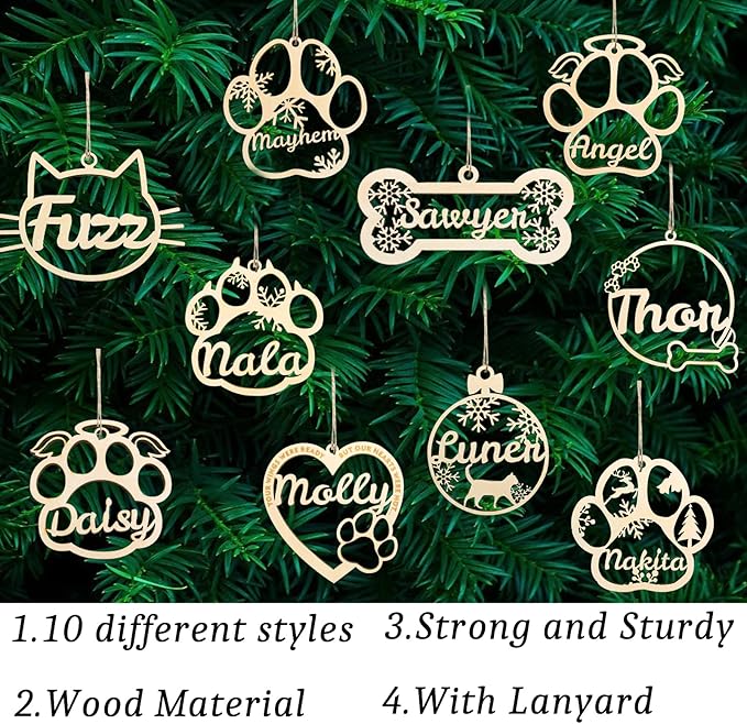 Personalized Dog Cat Paw Ornament Christmas, Custom Pet's Name Ornament, Customized Wooden Dog Paw Ornaments for Christmas Tree