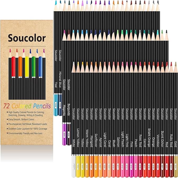 Soucolor 72-Color Colored Pencils for Adult Coloring Books, Christmas Stocking Stuffers for Teen Girl Boys Gifts, Soft Core Color Pencil Set for Kids Art Supplies, Coloring Drawing Sketching Pencils