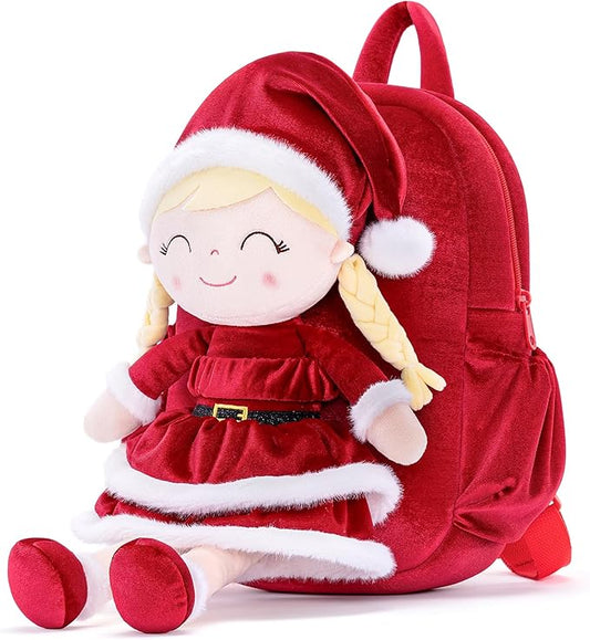 Gloveleya Plush Backpacks Toddler Backpack Removable Doll and Backpack Christmas Gifts Baby Girl Gift For 2 to 8 Years Girl Birthday Gifts With Red Doll