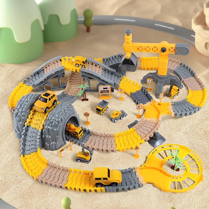 TUMAMA 249pcs Construction Race Track Vehicle Toys for Boys and Girls, STEM Building Bendable Cars Track Sets for Toddlers 3 4 5 6 Years Old