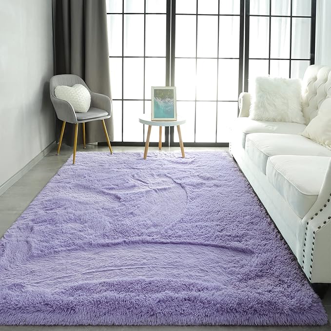 Pettop Fluffy Lavender Purple Area Rug for Bedroom Living Room, 4x6 Feet Soft Plush Fuzzy Rugs for Girls Kids Boys, Non-Slip and Washable Rug for Nursery Classroom, Carpet for Rooms Decor