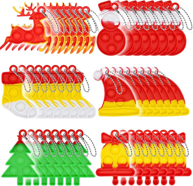 48PCS Christmas Pop Keychain PartyFavors Pop Push Fidget Toys Fidget Keychain for Kids Pop Toys Bubble Wrap Pop Toys Anxiety Stress Reliever for Kids Adults