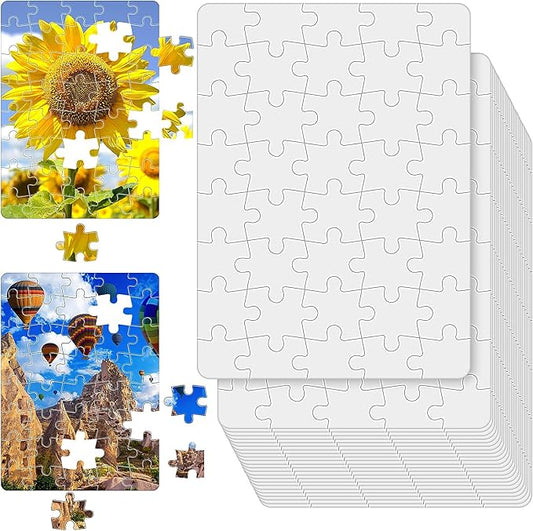 Sumind 24 Sheets Sublimation Puzzle Blank Jigsaw Puzzles for DIY Arts and Crafts Projects Heat Press Thermal Transfer Make Your Own Puzzles(A5-48 Style)