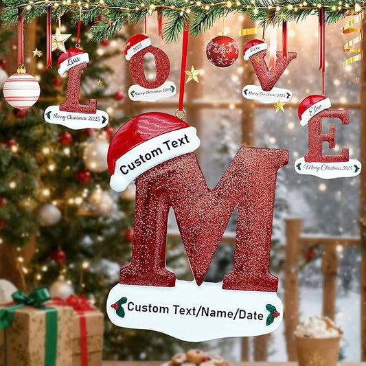 Personalized Letter Christmas Ornaments 2025, Custom Xmas Ornaments Decorations for Christmas Tree with Name 3D Resin Xmas Hanging Pendant Original Gifts for Family Friends (M)