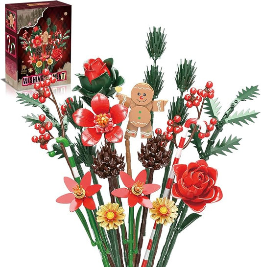 Christmas Flowers Bouquet Building Set, Xmas Botanical Collection Compatible with Lego Flowers for Home Living Room Christmas Decor, Xmas Gift for Grandkids & Teens, 865 PCS