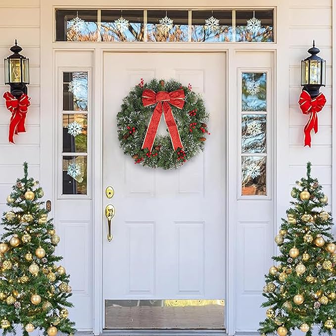 Christmas Wreath Front Door Wreath - 24 Inch Outdoor Christmas Wreath Large Winter Wreath Holiday Xmas Christmas Decoration DiliComing
