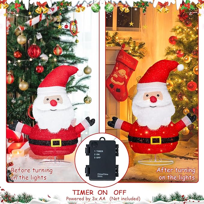 VCUTEKA Lighted Christmas Outdoor Decorations 2FT Santa Claus with LED Lights Pre Lit Pop up Collapsible Easily Metal Stand for Christmas Yard Garden Decorations, Event Decoration