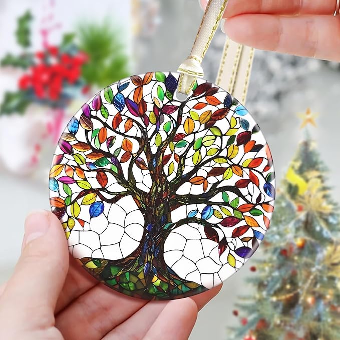 3.5 Inch Ceramic Christmas Tree Ornament, Tree of Life Christmas Ornaments, Heirloom Keepsake, Gift Exchange, Gift Idea, Bauble Present