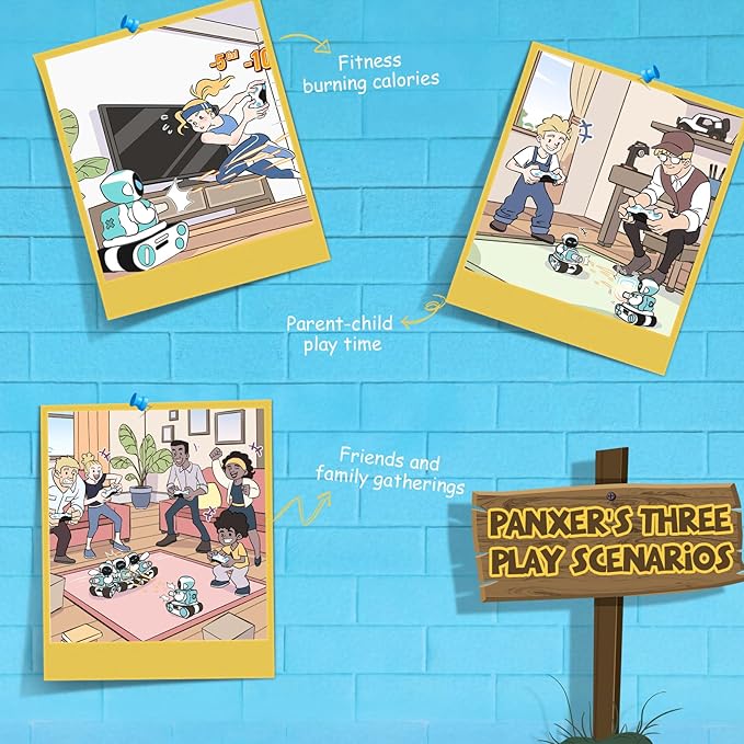 Panxer - RC Battle Tank Compatible with Eilik Robots Blue/Pink/DQ/Sliver, Crawler Car Toys with LED Lights and 2.4Ghz Remote Control, Single and Multi-Player Party Play Mode, Excluding Eilik Robot.