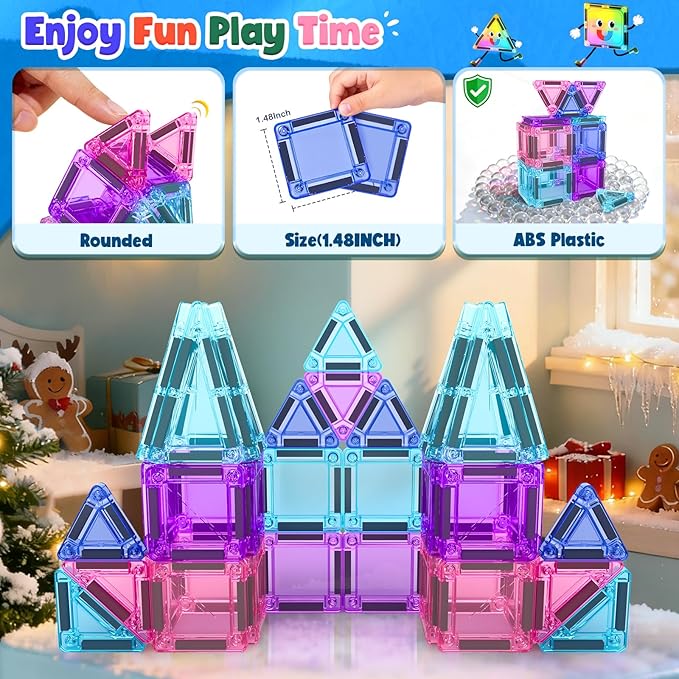 Soyee Magnetic Tiles Toddler Toys Travel Essential Games Magnet Building Blocks STEM Sensory Educational Toys for 3 4 5 6 7 8+ Year Old Boys Girls Christmas Birthday Gifts