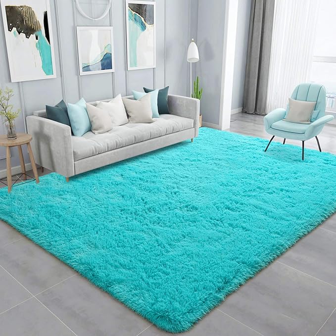 Ompaa Fluffy Rug, Super Soft Fuzzy Area Rugs for Bedroom Living Room - 6' x 9' Large Plush Furry Shag Rug - Kids Playroom Nursery Classroom Dining Room Decor Floor Carpet, Teal Blue