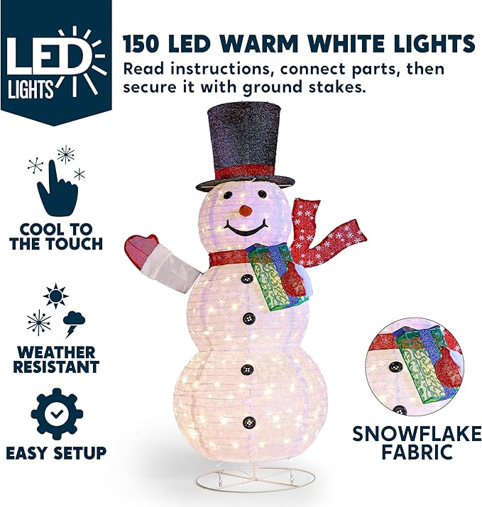 Joiedomi Snowman Christmas Outdoor Decoration, 150 LED Lighted Christmas Holiday Decorations, Collapsible Snowman Yard Lights Backyard Garden Lawn Xmas Decor, Red Scarf