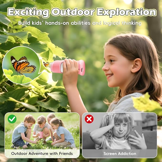 Kids Microscope Digital 1000X Zoom, Mini Pocket Handheld Microscope Portable Travel Toys, HD Photo & Video with 8GB SD Card, Christmas Birthday Gifts for Girls, STEM Toys for Toddlers Age 3-8