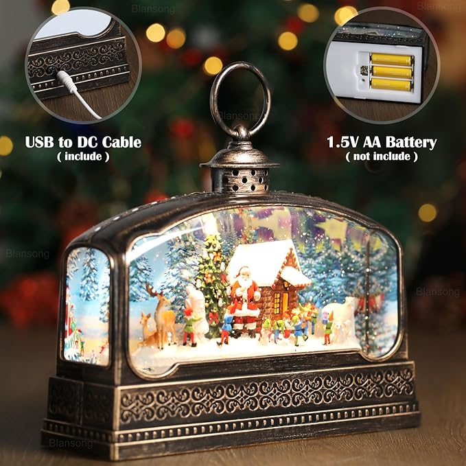 Christmas Snow Globe Christmas Decorations for Home Santa Claus Gnome Polar Bear Reindeer Christmas Tree Snowman House with Timer Music