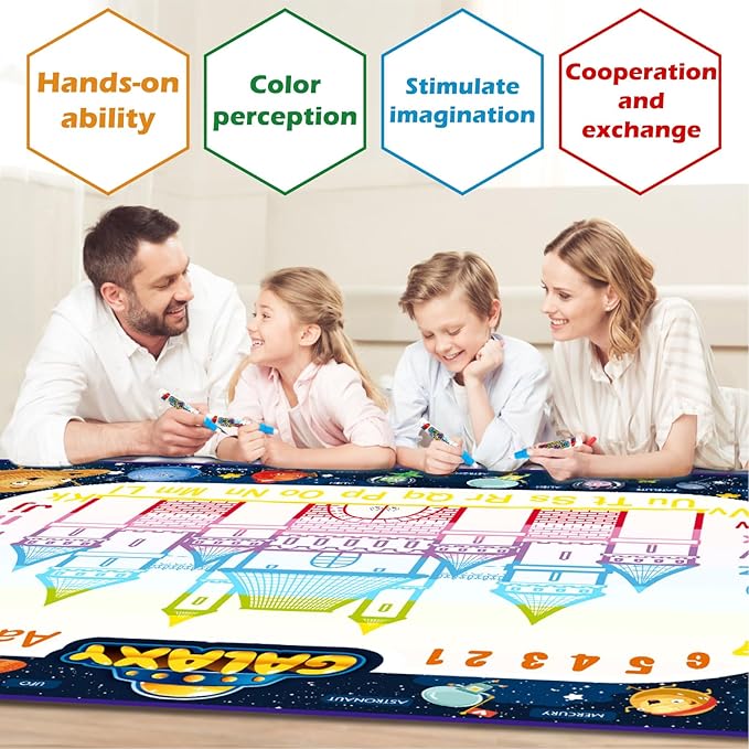 Jasonwell Aqua Water Doodle Mat 40x28 Inches Large Magic Drawing Doodling Mat Coloring Mat Educational Toys Christmas Birthday Gifts for Kids Toddler Boys Girls Age 2 3 4 5 6 7 8 Year Old (Galaxy)