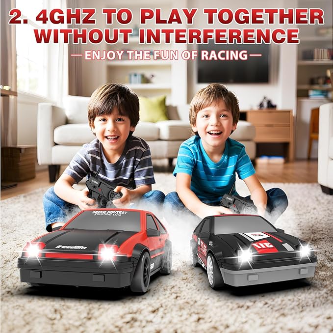 RC Drift Car, 1:24 Remote Control High Speed Race Drifting Cars, 2.4GHz 4WD Electric Sport Racing Hobby Toy Car with Two Batteries Headlight for Boys and Girls Teens and Adults (Red)