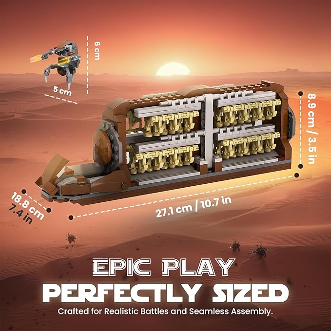 58-Piece Battle Droid Platoon Carrier Attack Craft with 2 Droideka, Building Blocks Compatible with Major Brands, Battle Soldiers Action Figures with Weapons, Clone Army Building Kit for Star Fans