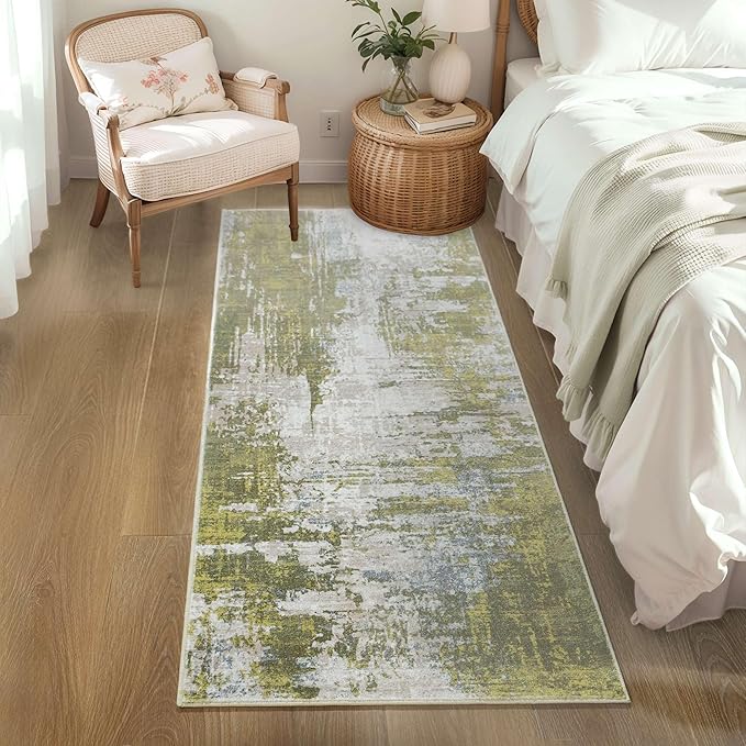 2x6 Sage Green Rug Runners for Hallways Kitchen Runner Rug Non Slip Washable Long Runner Rugs with Rubber Backing Soft Abstract Carpet Runner for Hallways, Kitchen, Bathroom, Entryway
