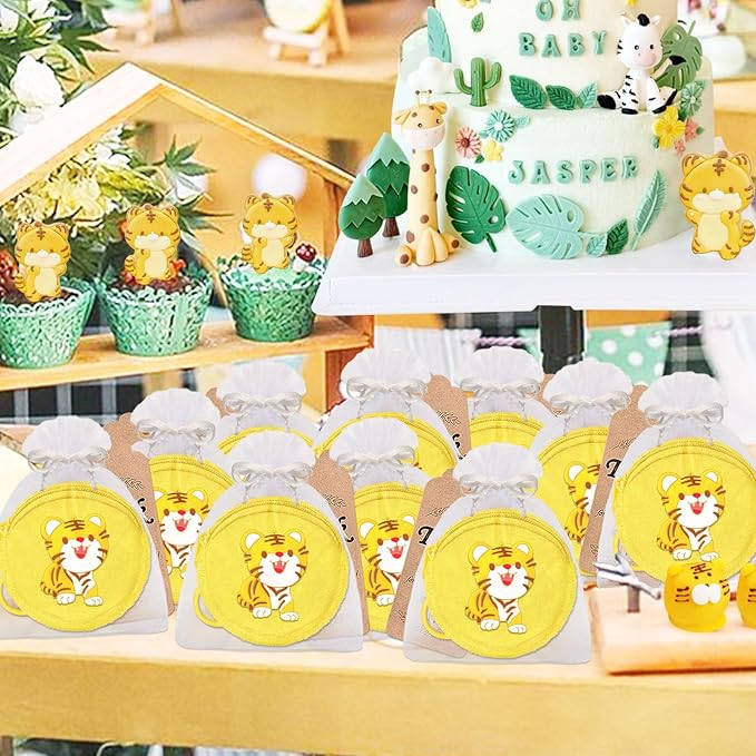 15 Pack Tiger Mini Coin Purses with Keyring for Tiger Jungle Safari Party,Goodie Bag Stuffer,Present for Friends,Creative Souvenirs,Birthday,Yellow