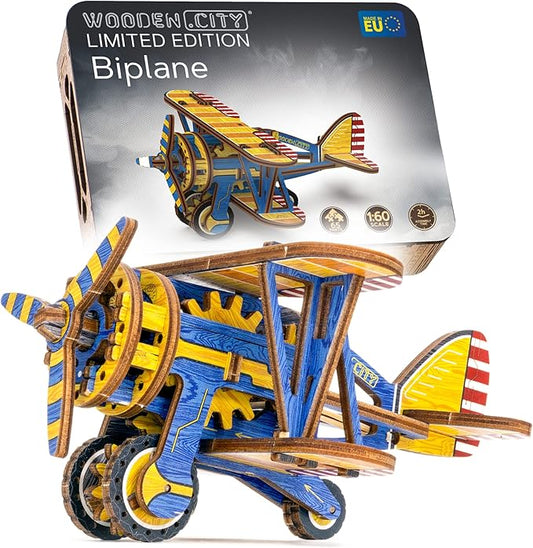WOODEN.CITY Biplane - 3D Wooden Puzzles for Adults - Aircraft Model Building Kits - Limited Edition