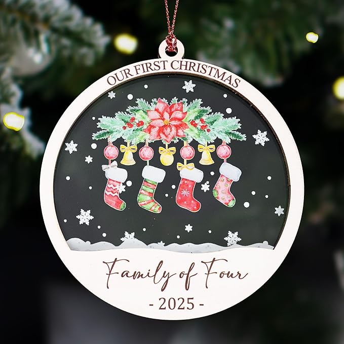 Baby First Christmas Ornaments 2025, Family of Four Ornament, Newborn Baby Gifts for Couples, Baby Announcements Ideas, First Time Parents Mom Dad Gifts, Our First Christmas Decoration Ornament