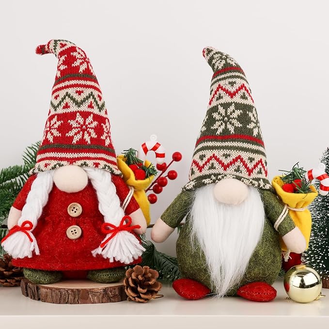 2 Pcs Christmas Gnome Plush Decorations, Xmas Farmhouse Tiered Tray Tree Christmas Decor Gnome Figurines for Xmas Gift Home Decor
