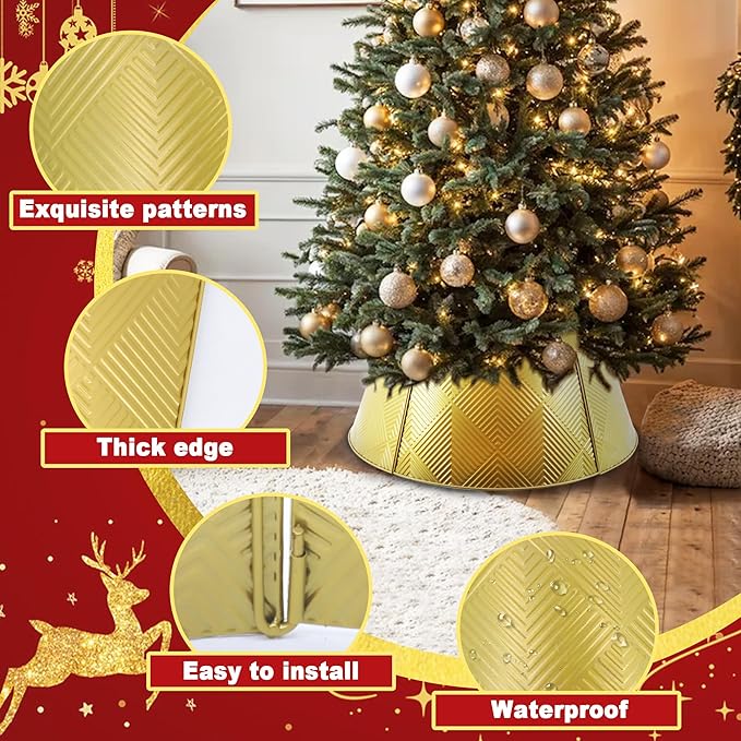 Metal Christmas Tree Collar 28 inch,Voumsil Christmas Tree Ring Collar Stand Cover Real Artificial Trees Indoor Outdoor Decoration