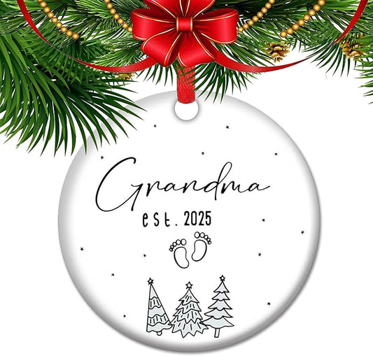 Our First Christmas As Grandma - Grandma EST 2025 Ornaments for Xmas Tree Decoration, Gifts for Grandparents, 2025 Keepsake Ornament