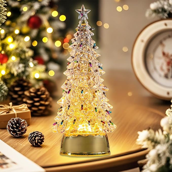 Acrylic Christmas Tree Table Statue - Light up LED Christmas Tree with Colored String Lights, Warm Holiday Tabletop Centerpiece Mantel Home Decor 12“
