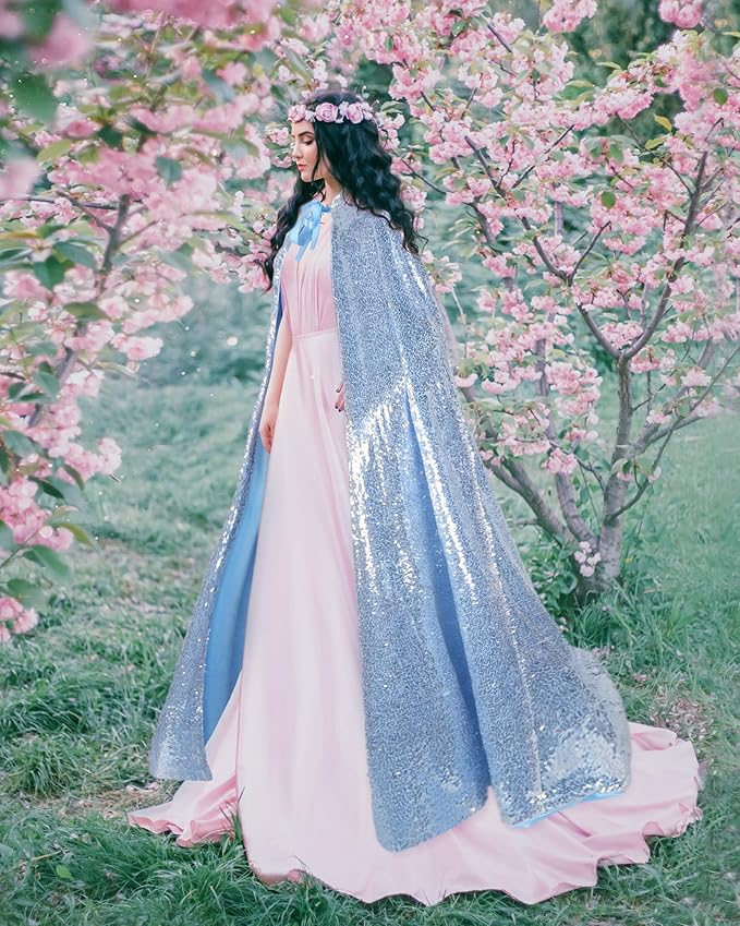 Suhine Halloween Sequins Women Princess Hooded Cape Costume Shiny Fairy Mermaid Cloaks for Cosplay Party God Christmas